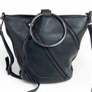 Joe's Crossbody Bag With Bracelet Top Handles Zipper Details Black Vegan Leather